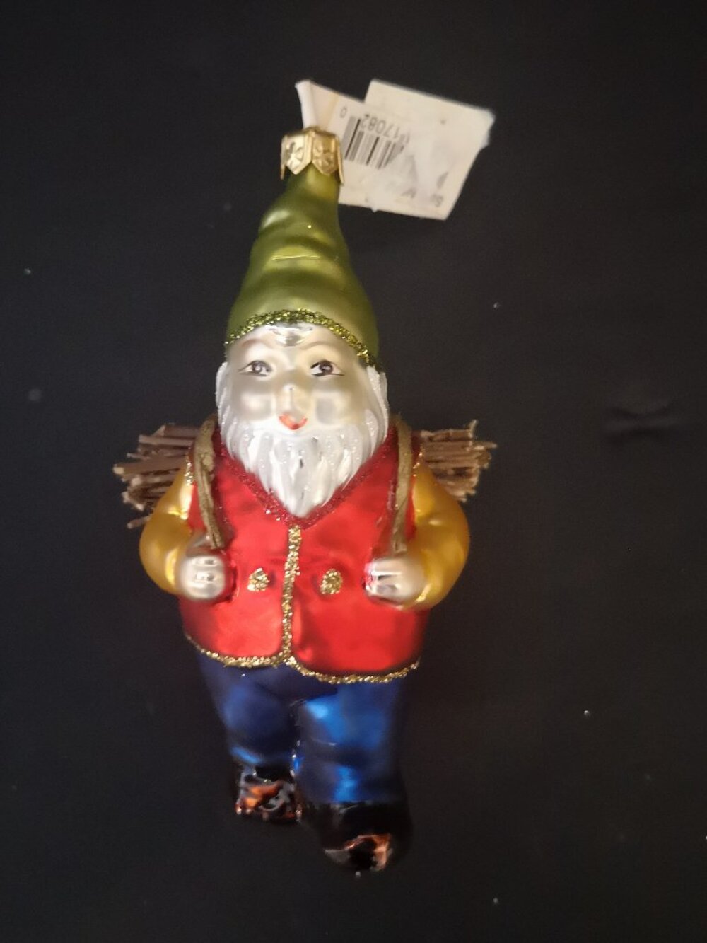 New Nordstrom Hand Blown & Hand Painted Glass Gnome Tree Ornament Poland 4" High